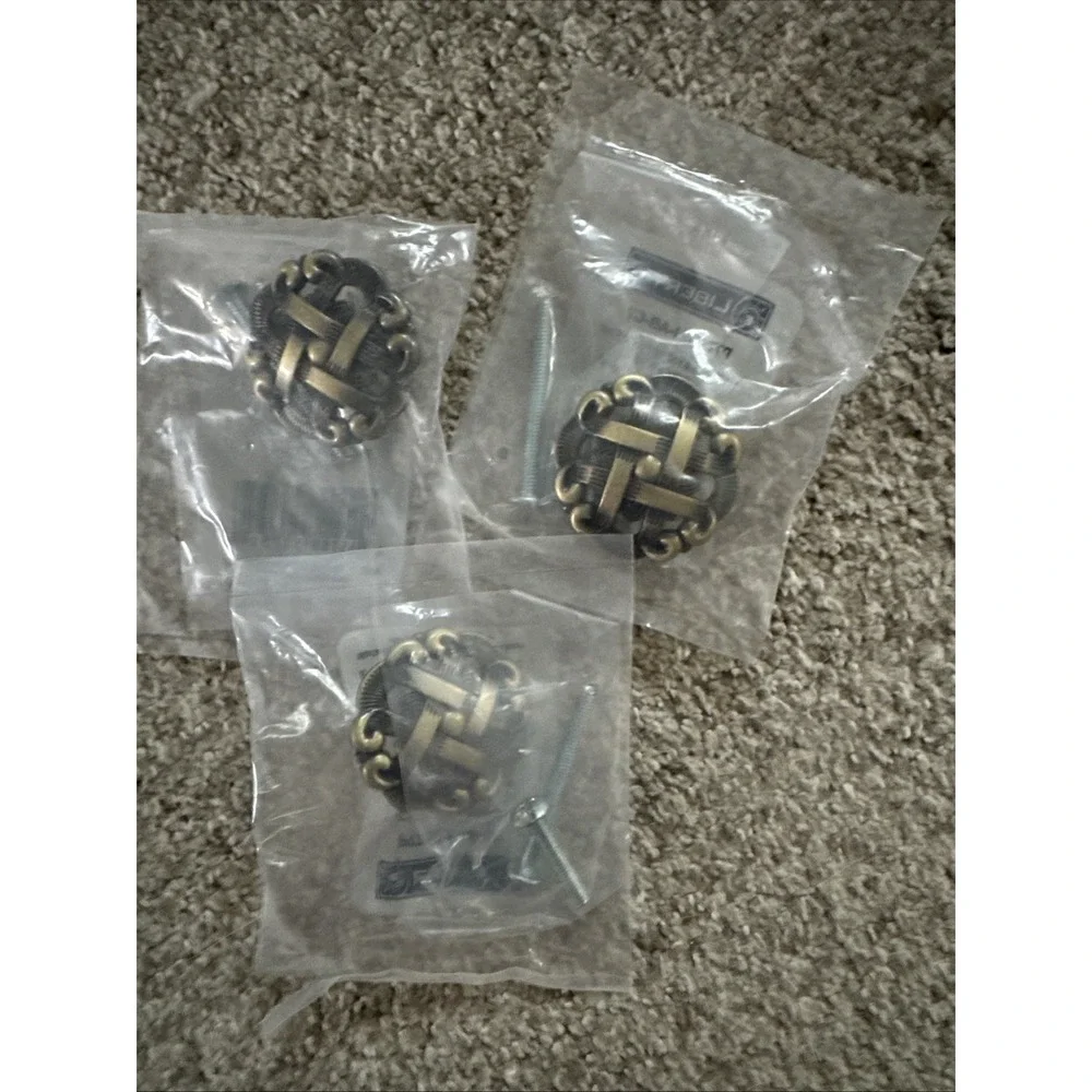 Brass Drawer Knob Lot Of 3- 1.5 Inch Diameter New In Package Antique